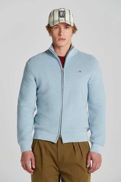 KARDIGÁN GANT TEXTURED COTTON FULL ZIP CARDIGAN STORMY SEA