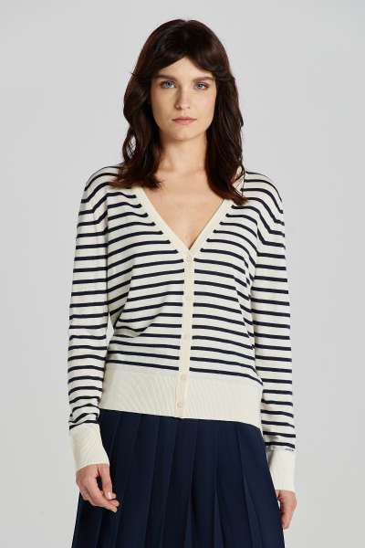 KARDIGÁN GANT FINE KNIT STRIPED CARDIGAN CREAM