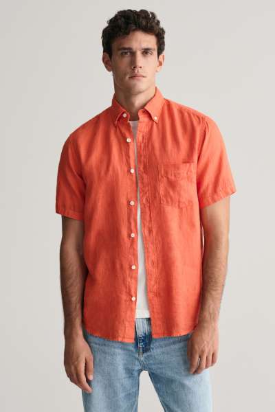 ING GANT REG GNT DYED LINEN SS SHIRT BURNT ORANGE