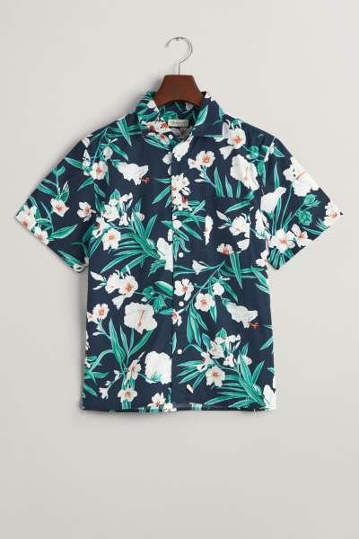 ING GANT OLEANDER PRINT COTTON SS SHIRT EVENING BLUE