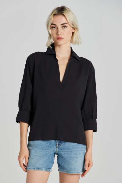 BLÚZ GANT REL SEERSUCKER STRIPE POPOVER BLACK