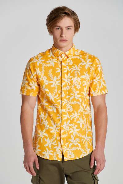 ING GANT REG COTTON LINEN PAL SS SHIRT EDAL YELLOW