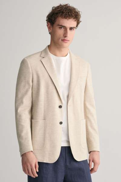 ZAKÓ GANT SLIM COTTON-LINEN JERSEY BLAZER SEED MELANGE