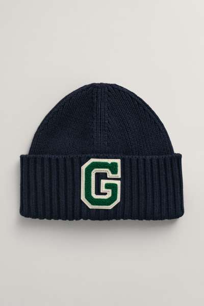 SAPKA 7-16 ÉVES GANT G BADGE RIB KNIT BEANIE EVENING BLUE