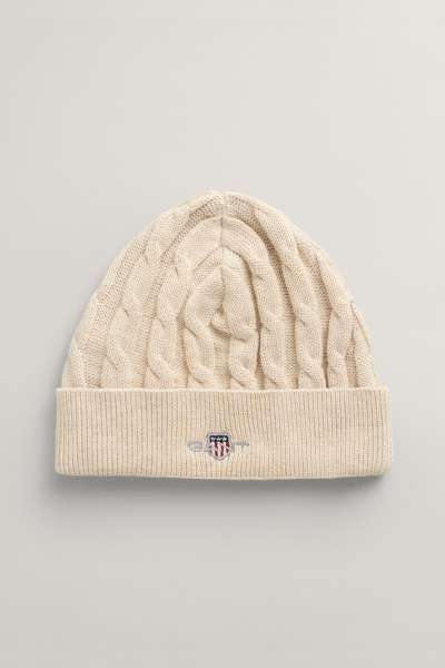 SAPKA GANT SHIELD COTTON CABLE BEANIE LIGHT BEIGE MELANGE