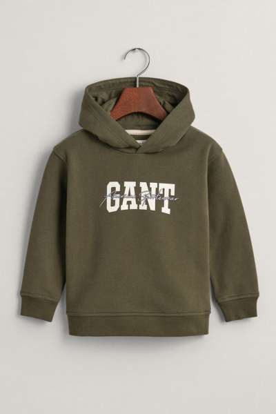 MELEGÍTŐ FELSŐ GANT ARCH SCRIPT HOODIE JUNIPER GREEN