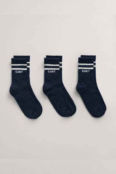 ZOKNI GANT LOGO RIB SOCKS 3-PACK EVENING BLUE