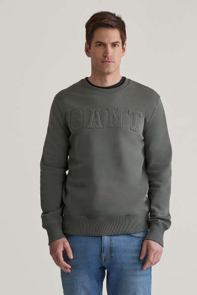 ELEGÍTŐ FELSŐ GANT EBOSSED C-NECK SWEAT DARK EARTHY GREEN