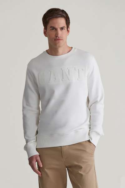 ELEGÍTŐ FELSŐ GANT EBOSSED C-NECK SWEAT EGGSHELL