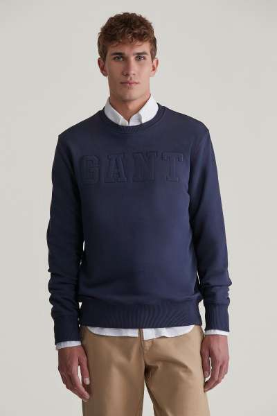 ELEGÍTŐ FELSŐ GANT EBOSSED C-NECK SWEAT EVENING BLUE