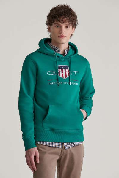 ELEGÍTŐ FELSŐ GANT REG ARCHIVE SHIELD HOODIE DEEP FOREST GREEN
