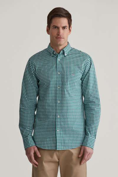 ING GANT REG POPIN GINGHAM SHIRT DEEP FOREST GREEN