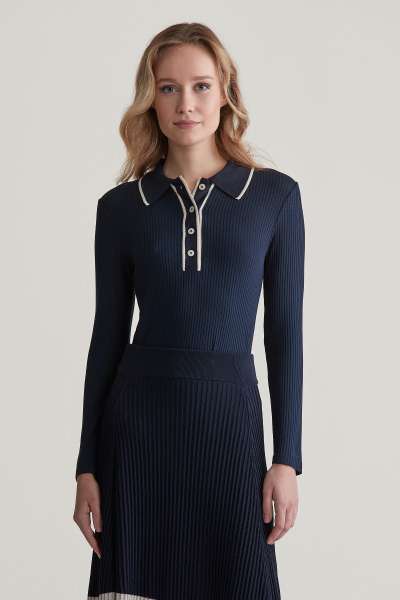 PÓLÓ GANT SLIM RIB LS POLO EVENING BLUE