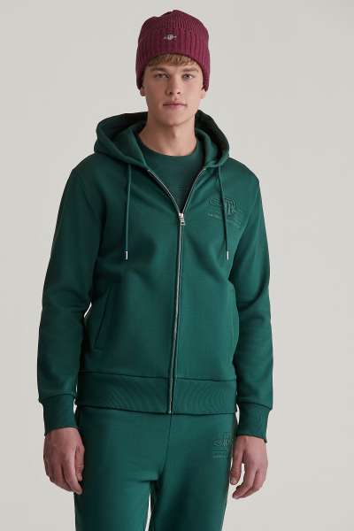 ELEGÍTŐ FELSŐ GANT REG TONAL SHIELD FULL ZIP HOODIE TARTAN GREEN