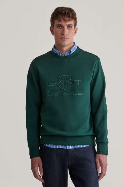 ELEGÍTŐ FELSŐ GANT REG TONAL SHIELD C-NECK SWEAT TARTAN GREEN