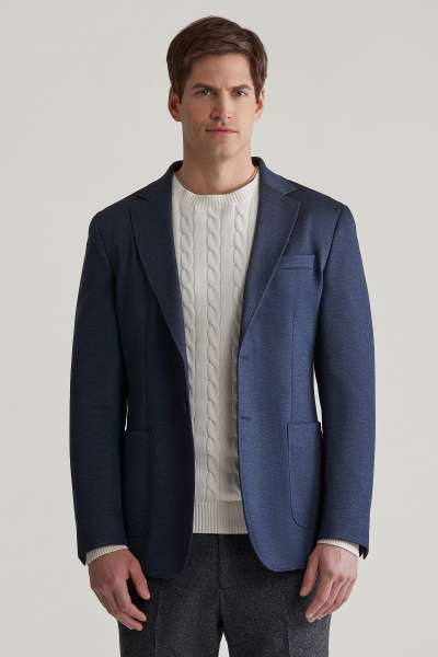 ZAKÓ GANT SLIM TWO-TONED TWILL JERSEY BLAZER EVENING BLUE