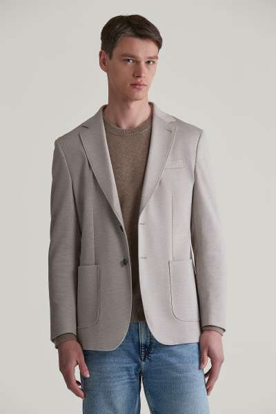 ZAKÓ GANT SLIM TWO-TONED TWILL JERSEY BLAZER CHATEAU GREY
