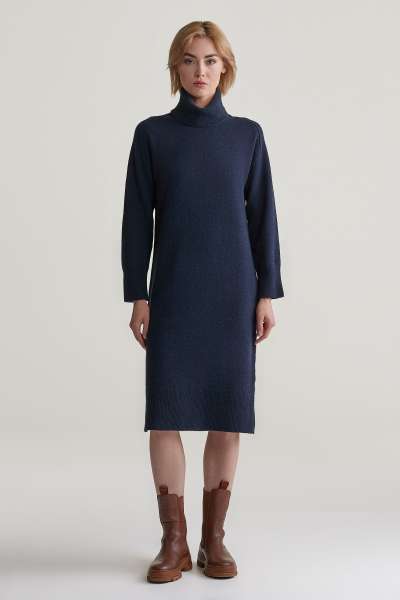 RUHA GANT HERRINGBONE DETAIL ROLLNECK DRESS EVENING BLUE