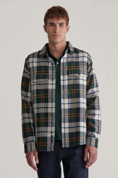 ING GANT HERRINGBONE CHECK OVERSHIRT TARTAN GREEN