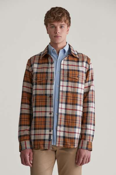 ING GANT HERRINGBONE CHECK OVERSHIRT WAR EARTH