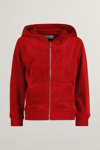 MELEGÍTŐ FELSŐ GANT VELOUR ZIP HOODIE RUBY RED