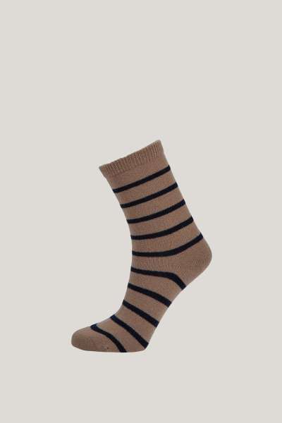 ZOKNI GANT STRIPE WOOL CASHMERE SOCKS CARAMEL BEIGE