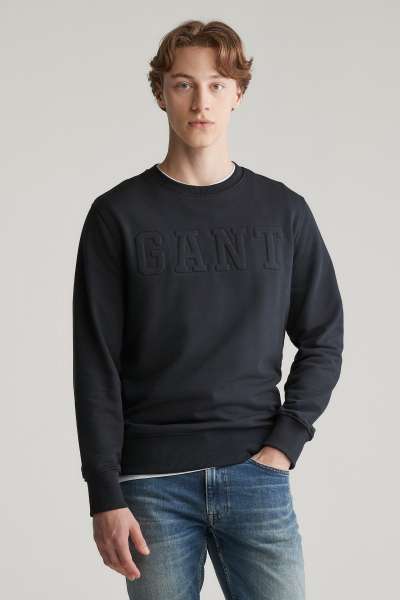 ELEGÍTŐ FELSŐ GANT EBOSSED C-NECK SWEAT BLACK