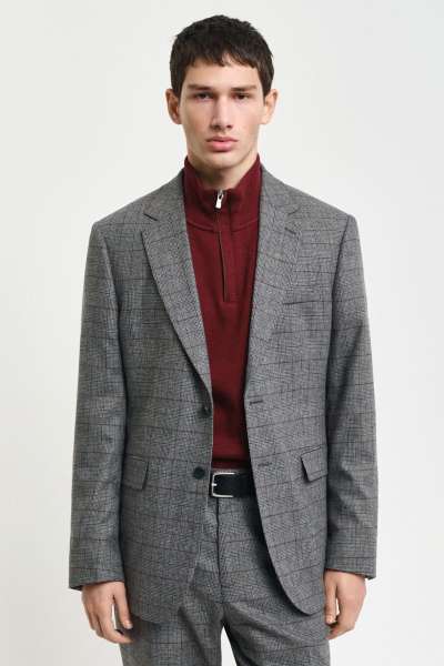 ZAKÓ GANT SLIM CHECK SUIT BLAZER GRAPHITE