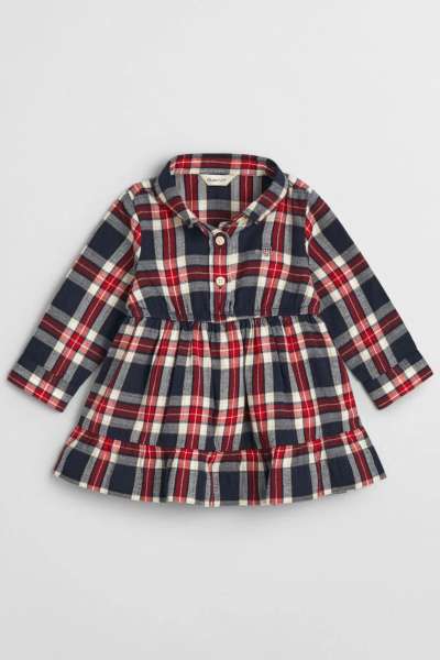 RUHA GANT CHECKED FLANNEL BD SHIRT DRESS EVENING BLUE