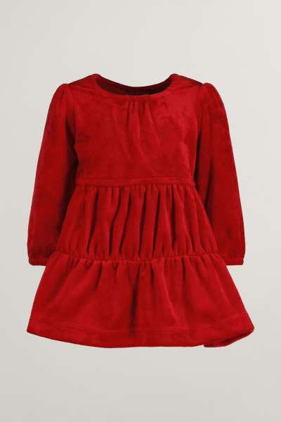 RUHA GANT TIERED VELOUR DRESS RUBY RED