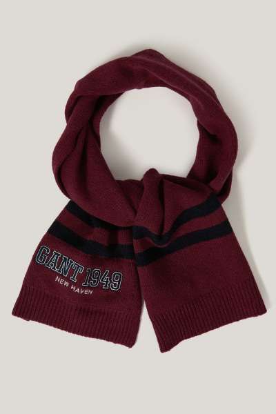 SÁL GANT GANT 1949 STRIPED KNITTED SCARF WINE RED