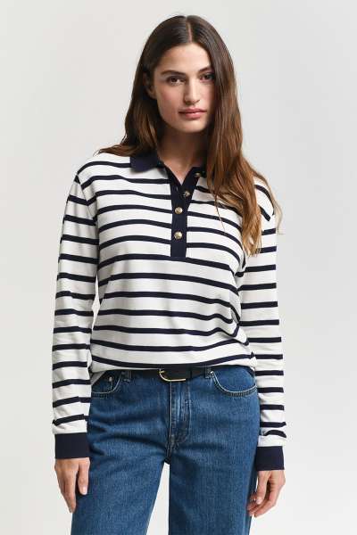 PÓLÓ GANT BRETON STRIPE LS PIQUE POLO CREAM