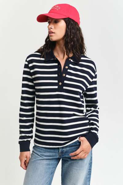 PÓLÓ GANT BRETON STRIPE LS PIQUE POLO EVENING BLUE