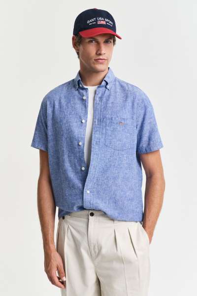ING GANT REG COTTON LINEN  HIRT RICH BLUE