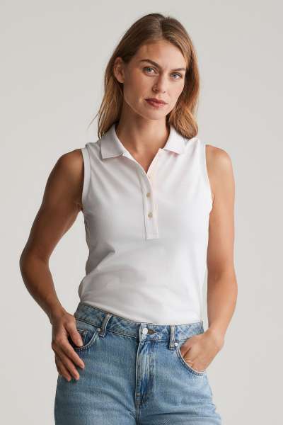 PÓLÓ GANT CONTRAST COLLAR SLEEVELESS PIQUE WHITE