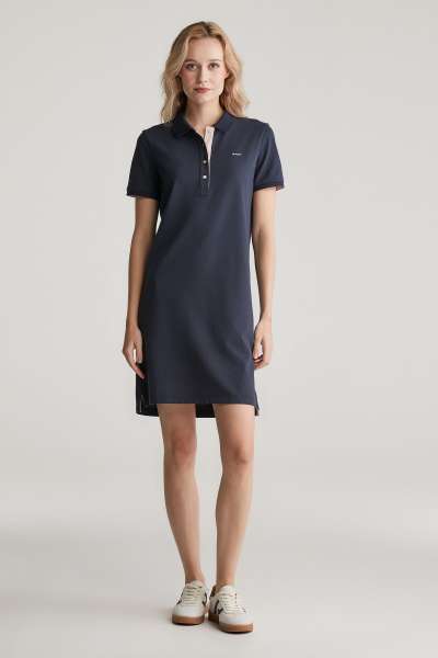 RUHA GANT CONTRAST COLLAR PIQUE POLO DRESS EVENING BLUE