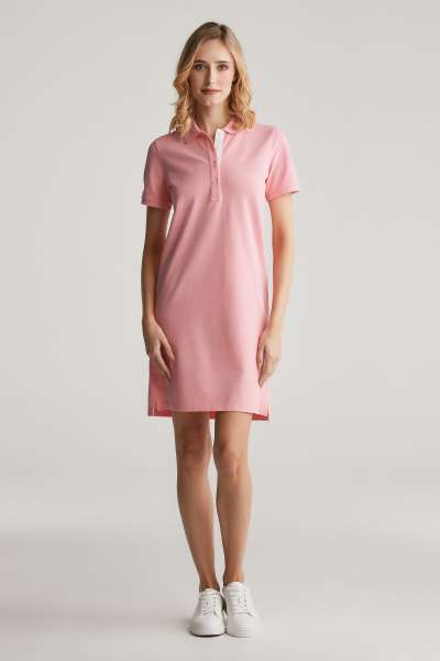 RUHA GANT CONTRAST COLLAR PIQUE POLO DRESS GERANIUM PINK