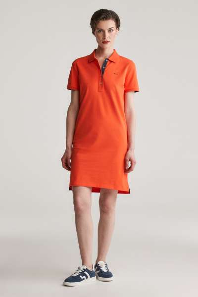 RUHA GANT CONTRAST COLLAR PIQUE POLO DRESS ORANGE RED