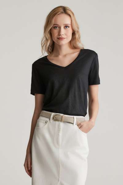 PÓLÓ GANT REG LINEN V-NECK SS T-SHIRT BLACK