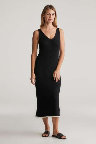 RUHA GANT CONTRAST RIBBED KNIT STRAP DRESS BLACK