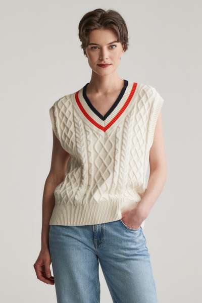 MELLÉNY GANT CONTRAT CABLE V-NECK VET CREAM