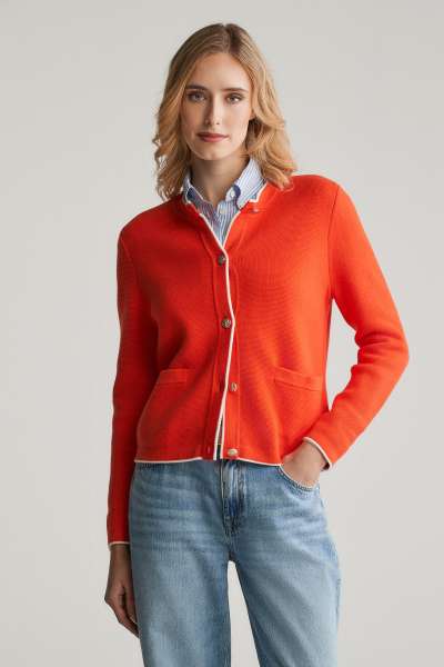 KARDIGÁN GANT COTTON KNIT JACKET ORANGE RED