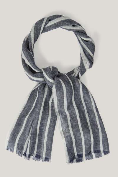 SÁL GANT STRIPED LINEN LIGHTWEIGHT SCARF DUSTY NAVY