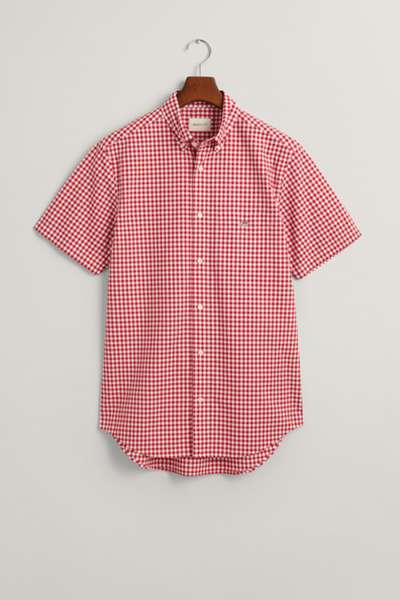 ING GANT REG CLASSIC POPLIN GINGH SS SHIRT RUBY RED