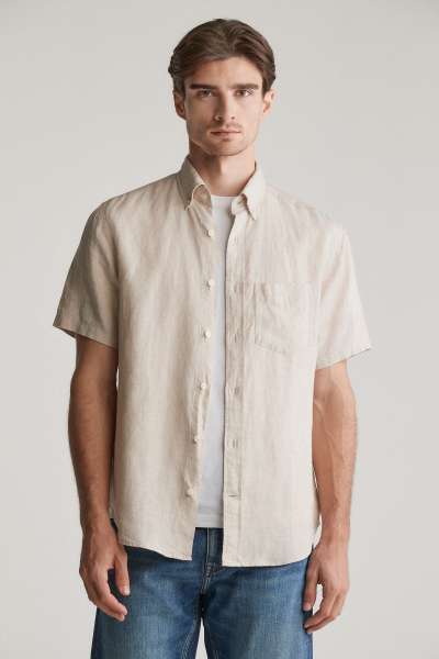 ING GANT REG LINEN SS SHIRT DRY SAND