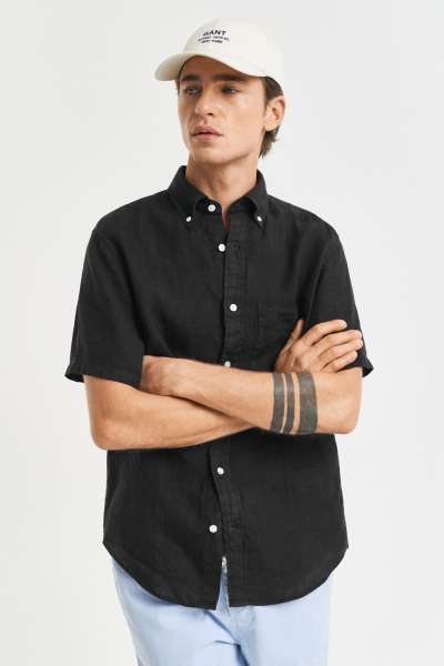 ING GANT REG GNT DYED LINEN SS SHIRT BLACK