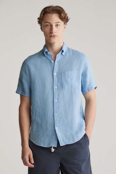 ING GANT REG GNT DYED LINEN SS SHIRT CAPRI BLUE