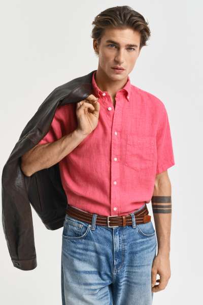 ING GANT REG GNT DYED LINEN SS SHIRT WATERELON RED