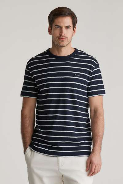 PÓLÓ GANT COTTON LINEN TRIPE  T-HIRT EVENING BLUE
