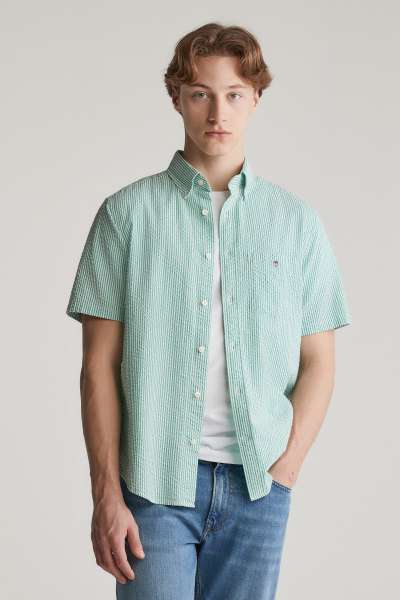 ING GANT REG SEERSUCKER STRIPE SS SHIRT DEEP GREEN